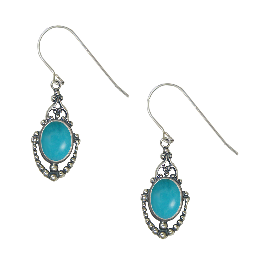 Sterling Silver Victorian Black Turquoise Drop Dangle Earrings